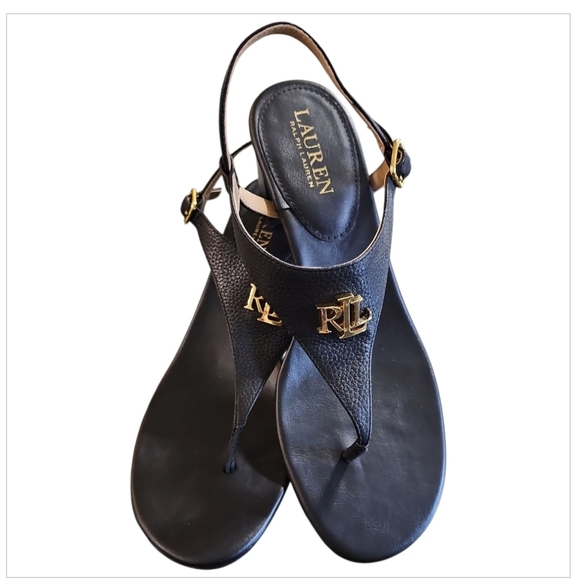 New LAUREN RALPH LAUREN Sandals WomannWestcott Black Leather Toe Post Heels Sz 8 - Picture 9 of 12